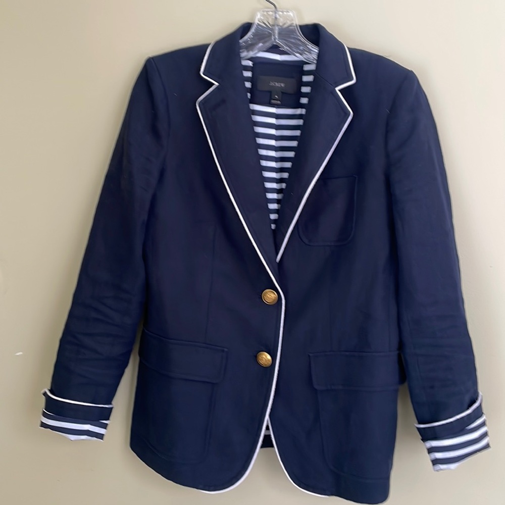 J CREW Rhodes Nautical Tipped Linen Blazer / Jacket NAVY Sz 4 - Picture 3 of 11